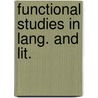 Functional studies in lang. and lit. door Goyvaerts