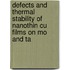 Defects and thermal stability of nanothin Cu films on Mo and Ta
