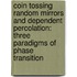 Coin tossing random mirrors and dependent percolation: three paradigms of phase transition