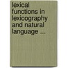 Lexical Functions in Lexicography and Natural Language ... door Wanner, Leo