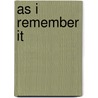 As I Remember It by James Branch Cabell