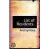 List Of Residents. door . Anonymous