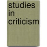 Studies In Criticism door Florence Trail