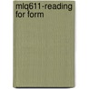 Mlq611-Reading for Form by Susan Wolfson