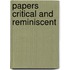 Papers Critical And Reminiscent