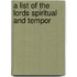 A List Of The Lords Spiritual And Tempor