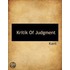 Kritik Of Judgment
