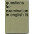 Questions For Examination In English Lit