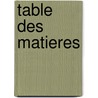 Table Des Matieres door Onbekend