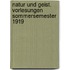 Natur Und Geist. Vorlesungen Sommersemester 1919