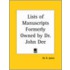 Lists Of Manuscripts Formerly Owned By Dr. John Dee