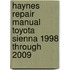 Haynes Repair Manual Toyota Sienna 1998 Through 2009