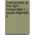 Manuscripts of the Right Honourable F. J. Savile Foljambe, o