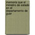 Memoria Que El Ministro de Estado En El Departamento de Guer