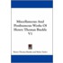 Miscellaneous and Posthumous Works of Henry Thomas Buckle V1