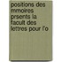 Positions Des Mmoires Prsents La Facult Des Lettres Pour L'o