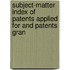 Subject-Matter Index of Patents Applied for and Patents Gran
