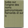 Tudes Sur L'Origine Des Noms Patronymiques Flamands Et Sur Q by Gustave Van Hoorebeke