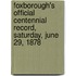 Foxborough's Official Centennial Record, Saturday, June 29, 1878