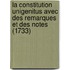 La Constitution Unigenitus Avec Des Remarques Et Des Notes (1733)