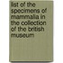 List Of The Specimens Of Mammalia In The Collection Of The British Museum
