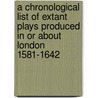 A Chronological List of Extant Plays Produced in or about London 1581-1642 by Henry W. Wells