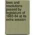 Laws And Resolutions Passed By Legislature Of 1883-84 At Its Extra Session