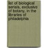 List Of Biological Serials, Exclusive Of Botany, In The Libraries Of Philadelphia