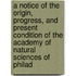 A Notice Of The Origin, Progress, And Present Condition Of The Academy Of Natural Sciences Of Philad