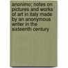 Anonimo; Notes On Pictures And Works Of Art In Italy Made By An Anonymous Writer In The Sixteenth Century door Marcantonio Michiel
