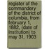 Register Of The Commandery Of The District Of Columbia, From February 1, 1882, (Date Of Institution) To May 31, 1903
