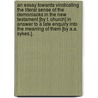 An Essay Towards Vindicating The Literal Sense Of The Demoniacks In The New Testament [By T. Church] In Answer To A Late Enquiry Into The Meaning Of Them [By A.A. Sykes.]. by Thomas Church