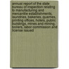 Annual Report Of The State Bureau Of Inspection Relating To Manufacturing And Mercantile Establishments, Laundries, Bakeries, Quarries, Printing Offices, Hotels, Public Buildings, Mines And Mining, Boilers, Labor Commission And License Issued door Inspection Indiana. State