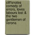 CliffsNotes Comedy of Errors, Loves Labours Lost & The Two Gentlemen of Verona