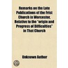 Remarks On The Late Publications Of The door Unknown Author