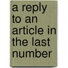 A Reply To An Article In The Last Number door John Davison