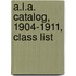 A.L.A. Catalog, 1904-1911, Class List