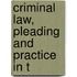 Criminal Law, Pleading And Practice In T
