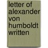Letter Of Alexander Von Humboldt Written