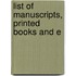 List Of Manuscripts, Printed Books And E