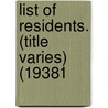 List Of Residents. (Title Varies) (19381 door Boston Election Dept