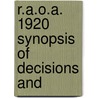 R.A.O.A. 1920 Synopsis Of Decisions And door Railway Accounting Officers Association