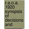 R.A.O.A. 1920 Synopsis Of Decisions And by Railway Accounting Officers Association