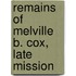 Remains Of Melville B. Cox, Late Mission