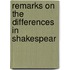 Remarks On The Differences In Shakespear