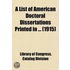 List Of American Doctoral Dissertations Printed In