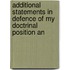 Additional Statements in Defence of My Doctrinal Position an
