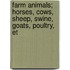 Farm Animals; Horses, Cows, Sheep, Swine, Goats, Poultry, Et