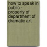 How To Speak In Public - Property Of Department Of Dramatic Art by Grenville Kleiser