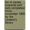 List Of Serials Acquired And Sets Completed Since November 1905 By The Newberry Library door Newberry Library